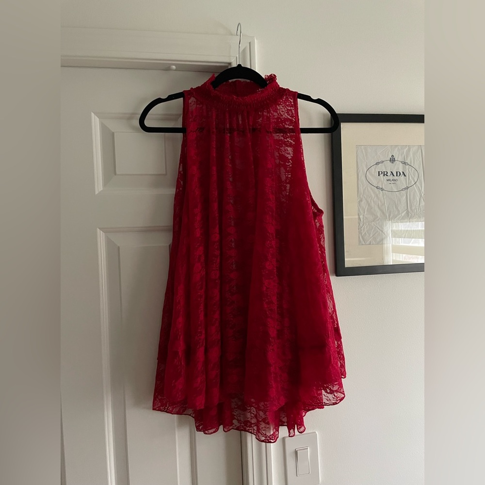 Free People Red Lace Sleeveless Tunic